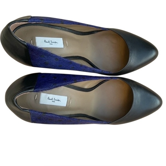 PAUL SMITH Black & Blue Hide Leather Pumps 40 ITA - Picture 4 of 7